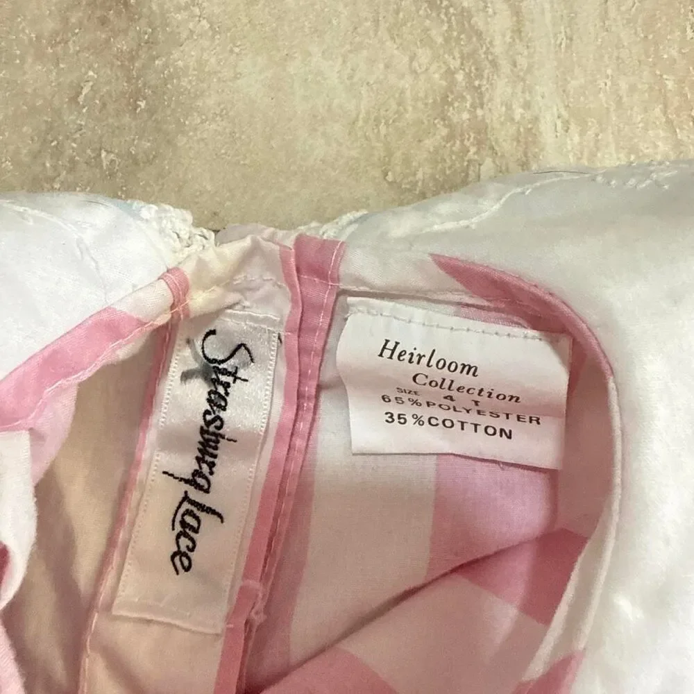 Vtg Strasburg Children Pink White Striped Dress 4T Peter Pan Collar Cottage